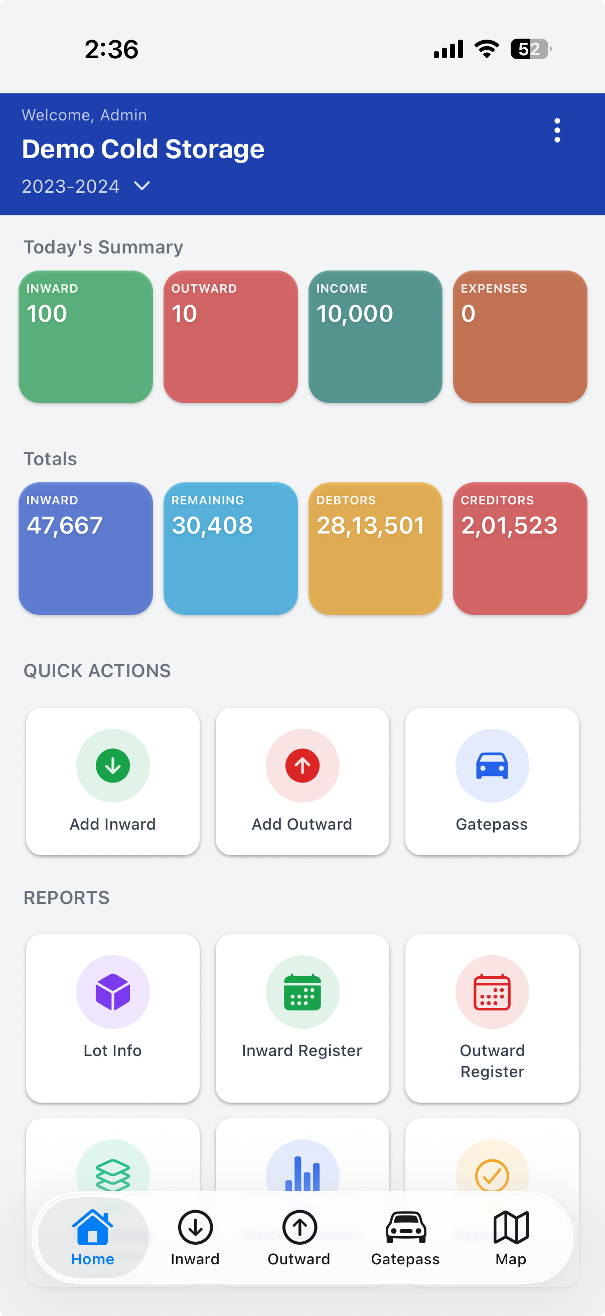 ColdStoreApp Mobile Dashboard
