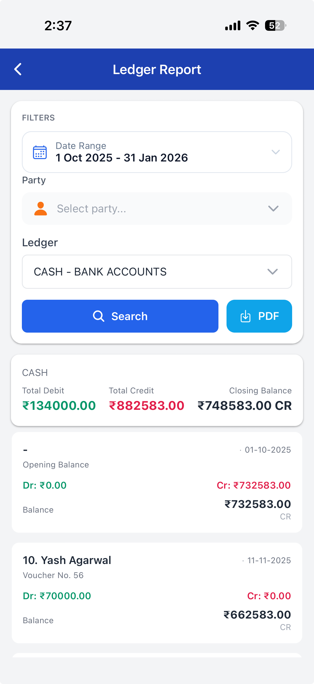 Accounting & Financials mobile screen